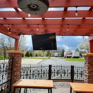 Café Lighting installed on commercial patio.